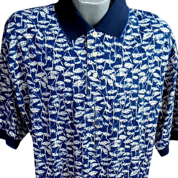 NEW Men's Polo Shirt Large Golf Steve Stricker Fairway Sport Blue White Print - Picture 1 of 5